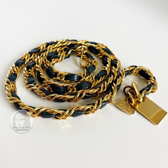 Vintage Belt Gold Chain and Blue Leather by Morris Moskowitz 80s main image 4